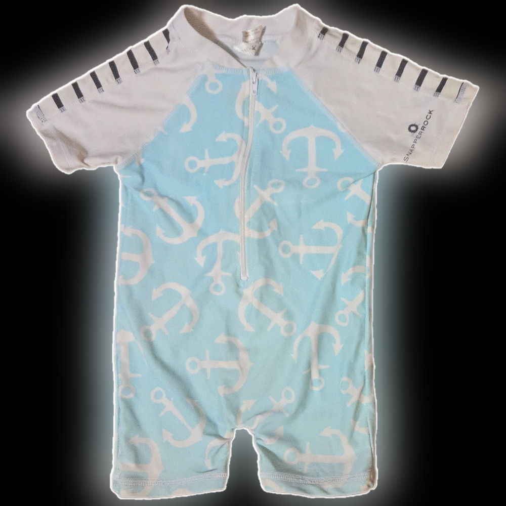 Size 2 Snapper Rock Baby Swimsuit with Blue and White Anchor Design